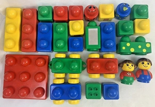 Grand ensemble de blocs de construction vintage Lego Duplo P, Overige thema's, Ensemble complet, Minifigurines incluses, Comme neuf