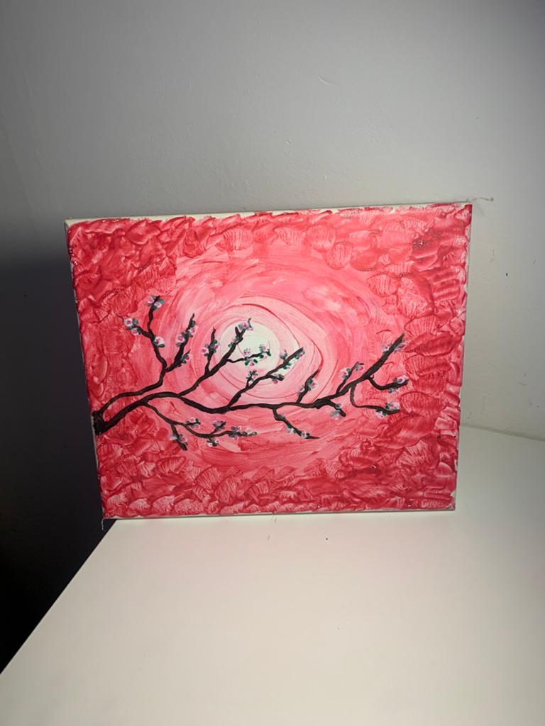 Tableau peinture abstraite rouge avec branche fleurie, Antiquités & Art, Art | Peinture | Abstraite, Enlèvement ou Envoi