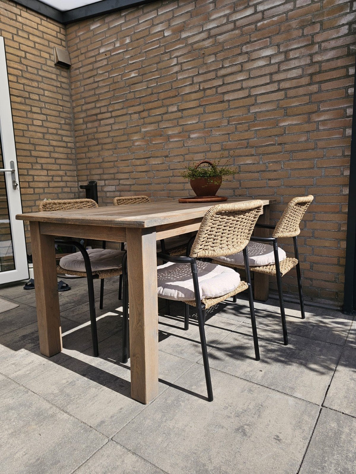 Tuinset Teak met 4 stoelen hoffz sober landelijk, Chaise, Salons de jardin, Comme neuf, Bois