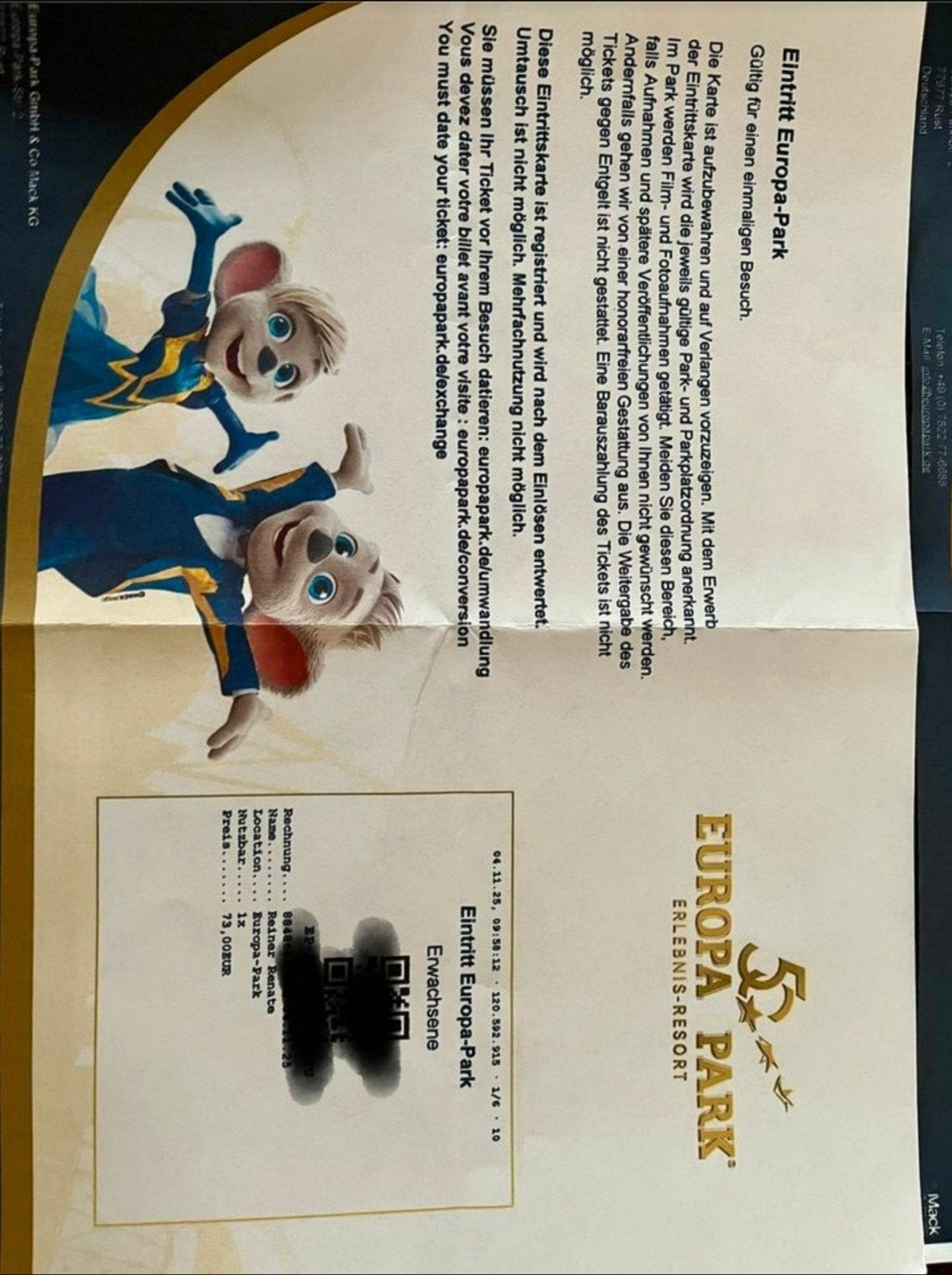 Europa Park 6, Postzegels en Munten, Bankbiljetten | Europa | Niet-Eurobiljetten, Verzenden, België, Los biljet
