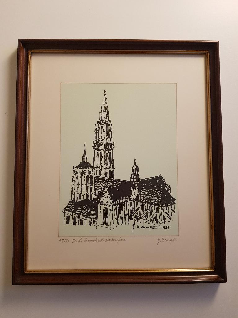 Genummerde ets - Frank Le Compte - O.-L.-Vrouwekathedraal, Antiek en Kunst, Ophalen of Verzenden, Ets, Gesigneerd