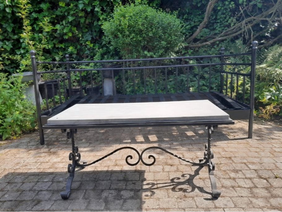 Table basse de jardin en pierre et fer forgé, Jardin & Terrasse, Tables de jardin, Enlèvement, Utilisé, Rectangulaire, Métal