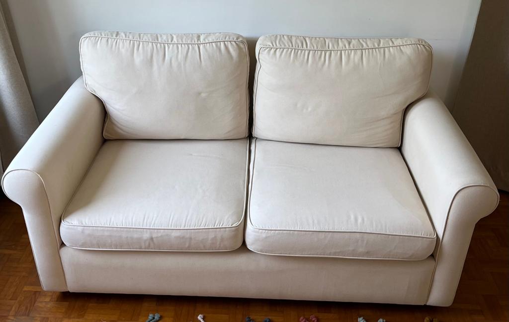 Zetel 2-zit beige stof, Huis en Inrichting, Zetels | Zetels, Ophalen, Gebruikt, Tweepersoons, Stof