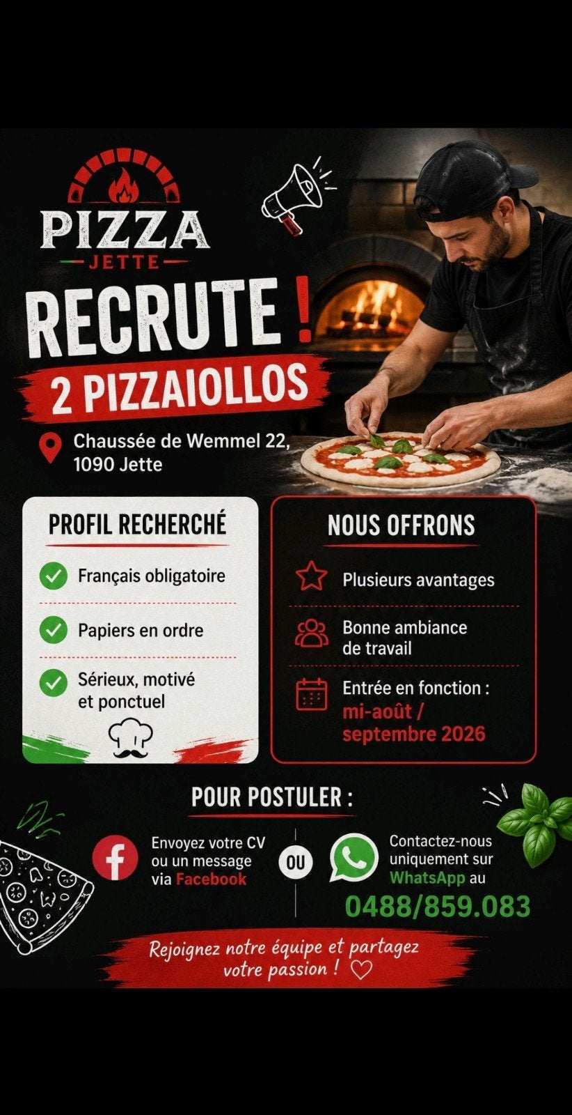 Recherche pizzaiollo -  Bruxelles, Offres d'emploi