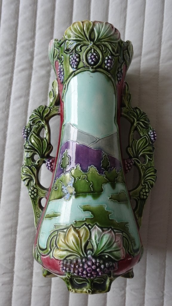 Antieke set Majolica Barbotine aardewerk vazen,eind 19 eeuw., Ophalen