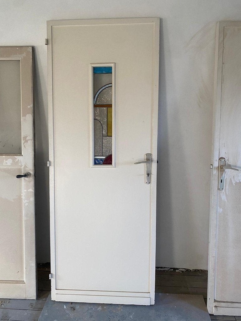 Vintage deuren glas in lood (4st) + gouden klinken, Doe-het-zelf en Bouw, Deuren en Vliegenramen, Ophalen, Gebruikt, Minder dan 80 cm