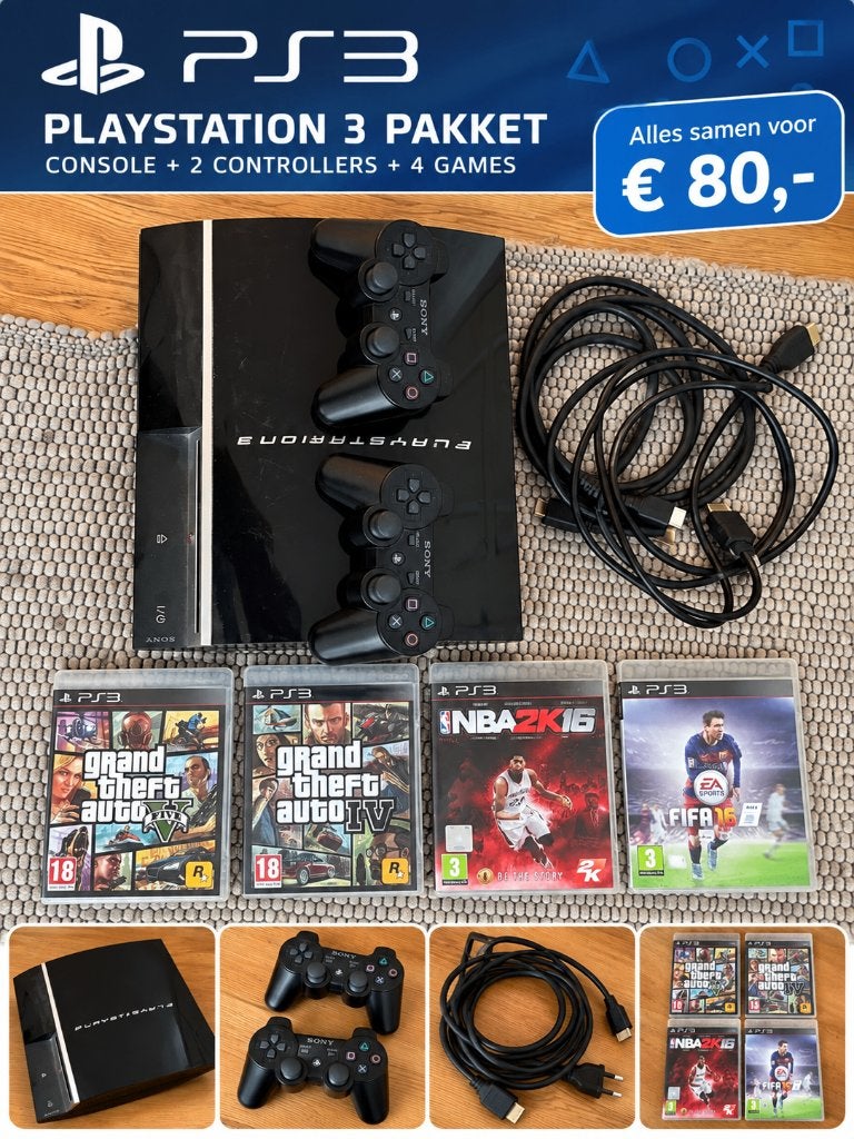 PlayStation 3 pakket – 2 controllers + 4 games, Games en Spelcomputers, Ophalen, Gebruikt