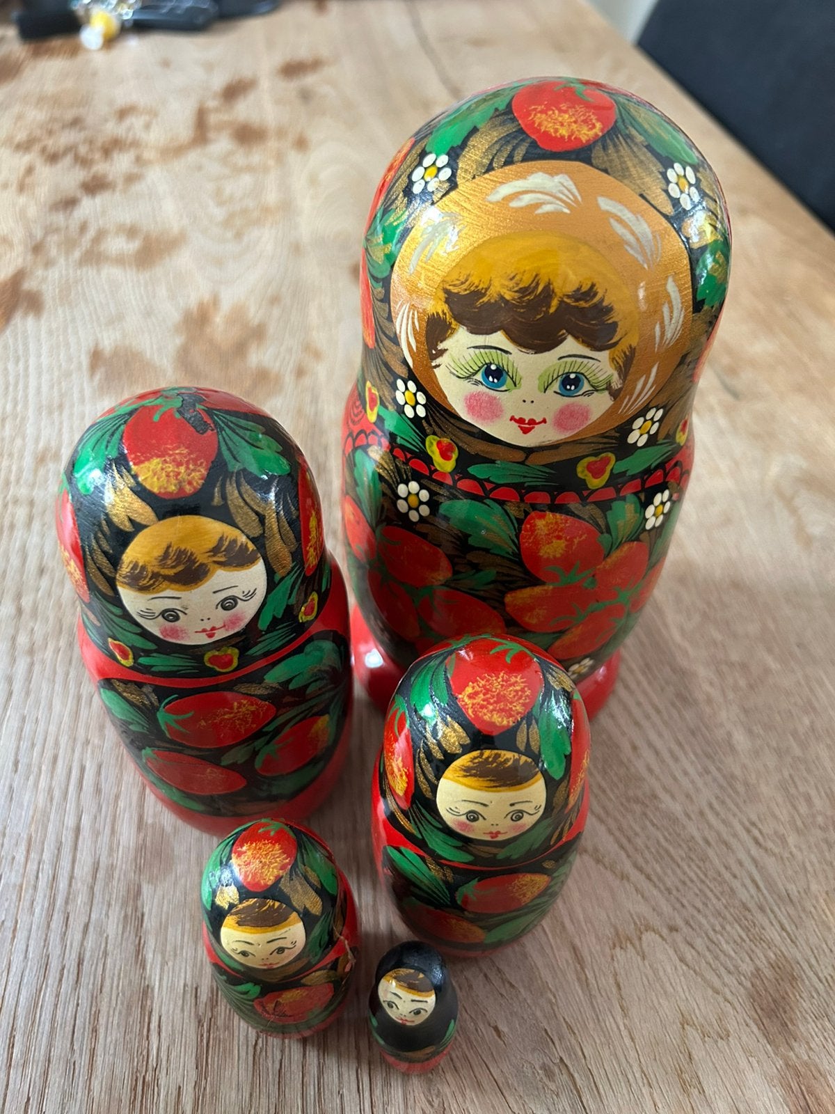 Vintage matroesjka’s set hout handgeschilderd, Ophalen of Verzenden, Gebruikt