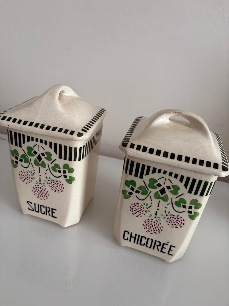 Vintage Art Deco voorraadpotten SUCRE & CHICORÉE, Ophalen