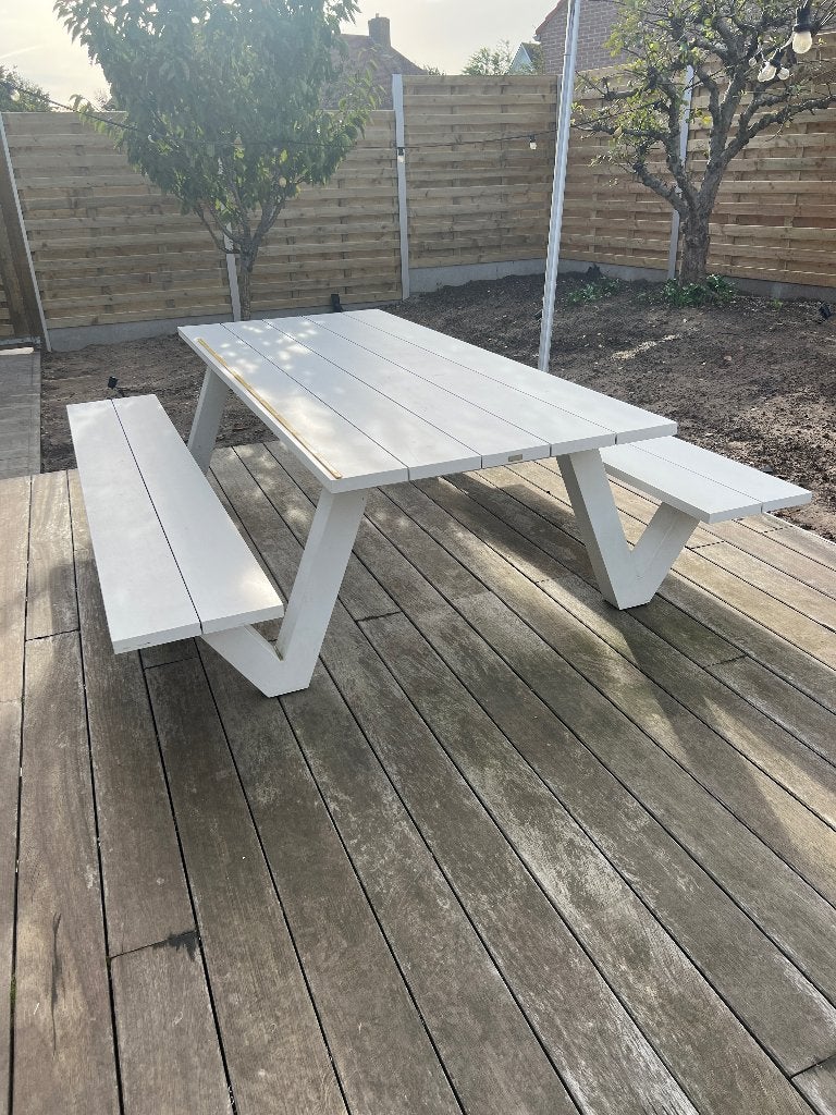 Witte Aluminium Tuin Picknicktafel Bristol (L 240 cm), Ophalen, Zo goed als nieuw, Rechthoekig, Aluminium