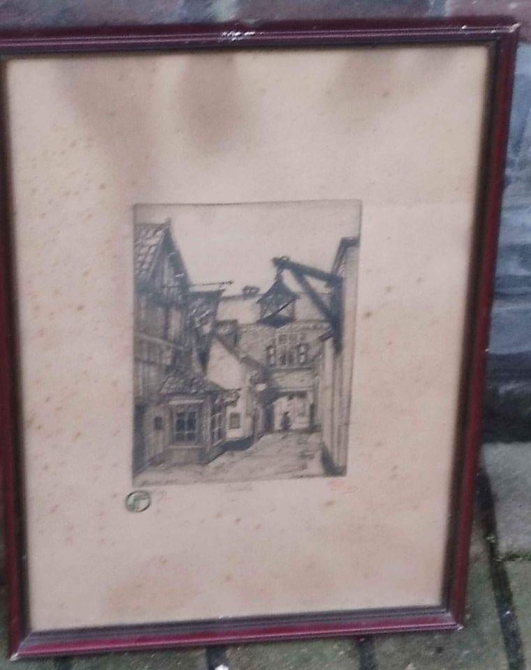 Gravure ruelle signe Jehan frison, Antiquités & Art, Enlèvement ou Envoi, Gravure