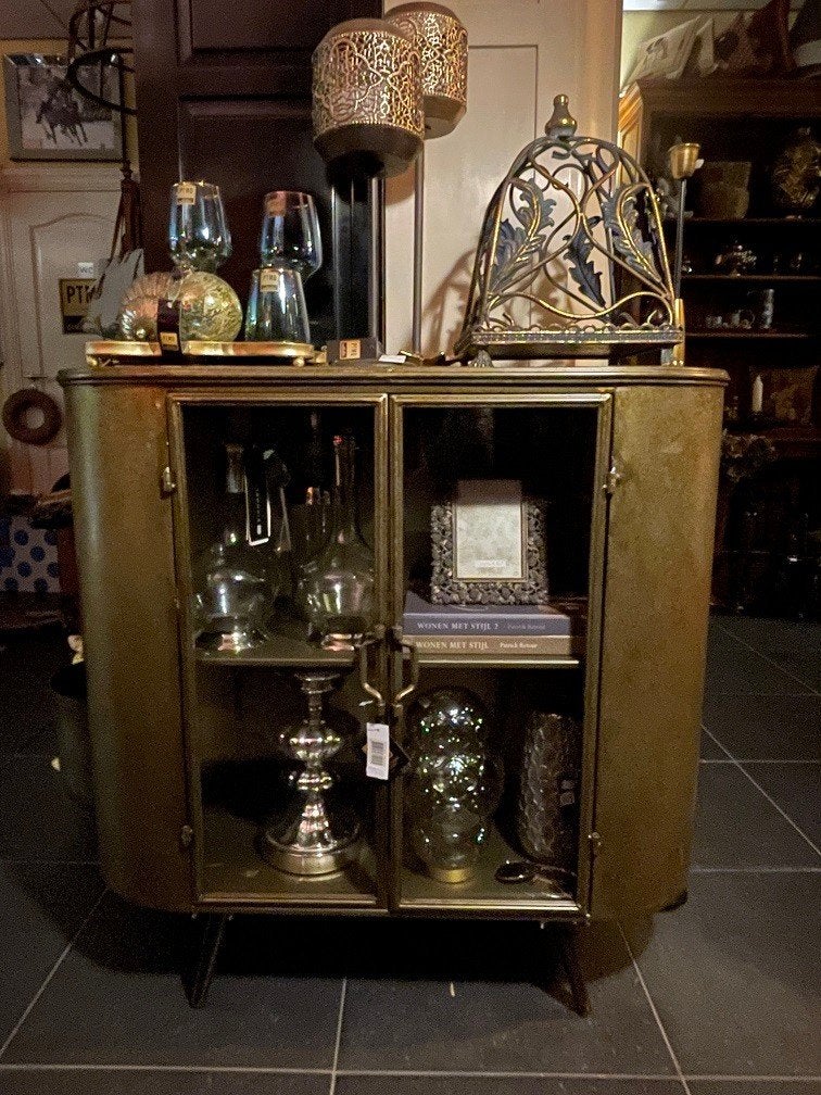 Goud metalen barmeubel - dressoir - drankenkastje – vitrine, Maison & Meubles, Dénudé, Neuf, Enlèvement