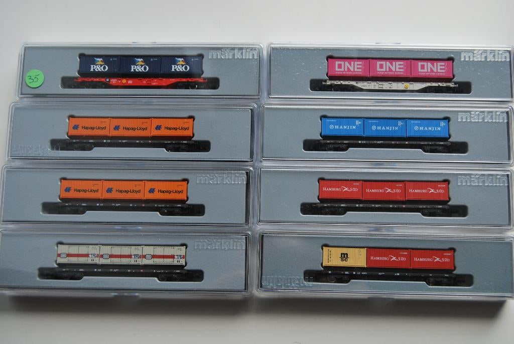 8 Marklin Containerdragers Z Scale Miniclub, Gelijkstroom, Wagon, Ophalen of Verzenden, Zo goed als nieuw