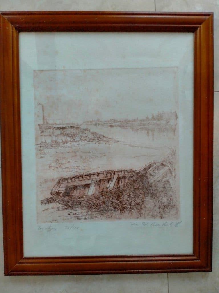 ets G. Averhals, Eau-forte, Enlèvement ou Envoi, Paysage, Encadré