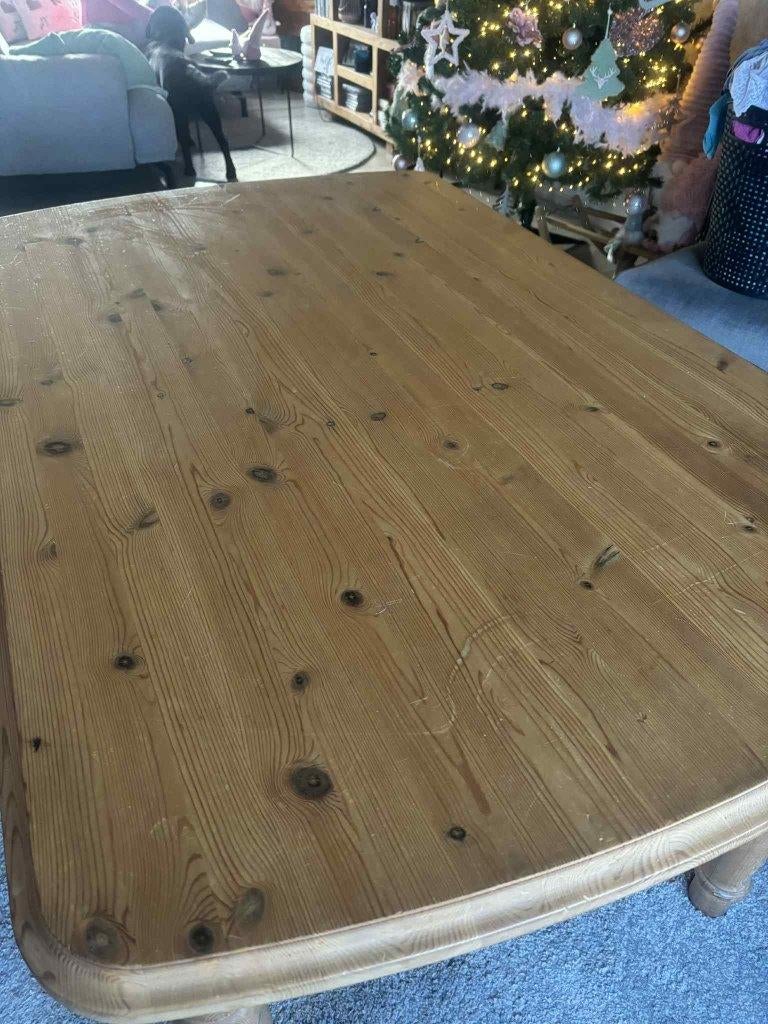 Eettafel 1.40m op 0.90m geloogd grenen, Ophalen, Gebruikt, 100 tot 150 cm, 50 tot 100 cm