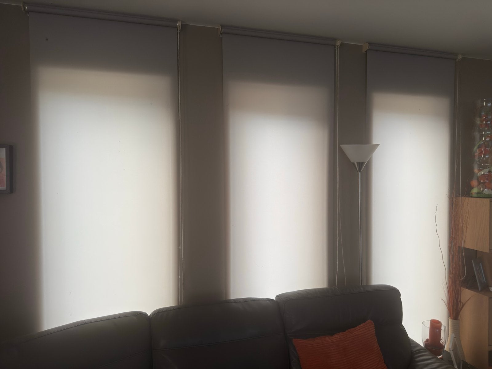 3 rolgordijnen L:80xH:251 en. 1 rolgordijn L:90xH:251, Huis en Inrichting, Ophalen, Zo goed als nieuw, Beige, Rolgordijn