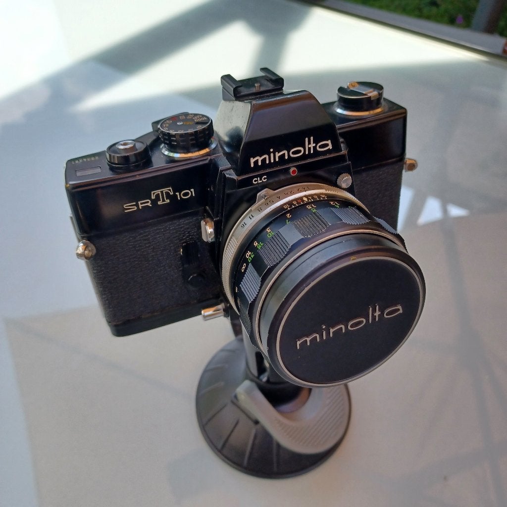 Zwarte Minolta SRT 101 – MC Rokkor 50mm f/1.4, Ophalen of Verzenden, Gebruikt, Spiegelreflex, Minolta