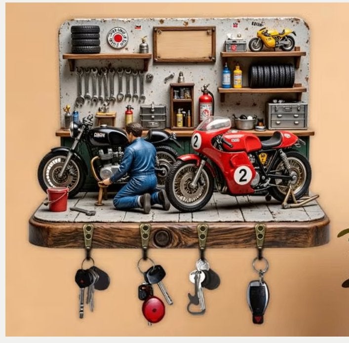 Prachtig metalen sleutelrek Motor Garage (30x23cm), Ophalen of Verzenden, Nieuw
