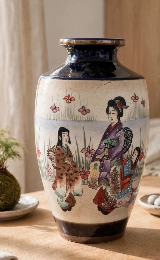 Vase japonais vintage - Décor de geisha - Années 1960, Enlèvement