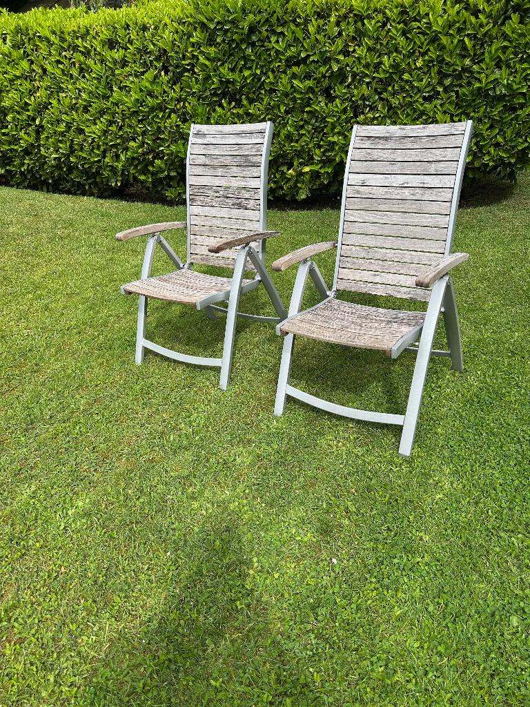 8 tuinstoelen aluminium / tropisch hout, Ophalen, Gebruikt, Aluminium, Verstelbaar