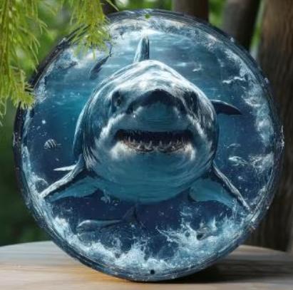 Assiette ronde vintage en métal - Face de requin (20cm)