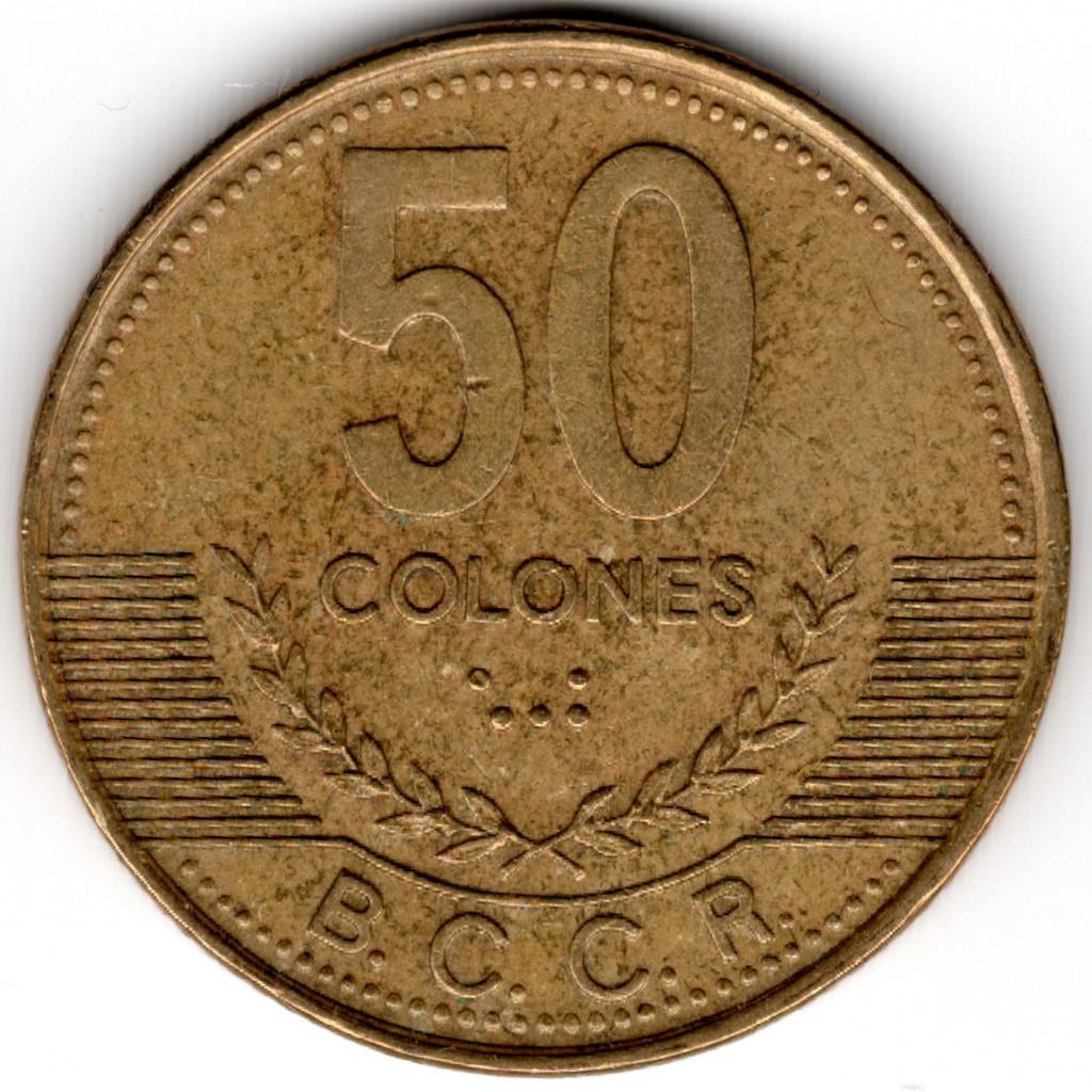 Costa Rica : 50 Colones 2002  KM#213.1  Ref 15446, Ophalen of Verzenden, Midden-Amerika, Losse munt