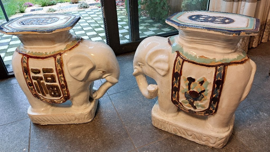 Paire de Grands Éléphants en Céramique (60 cm), Antiquités & Art, Antiquités | Céramique & Poterie, Enlèvement