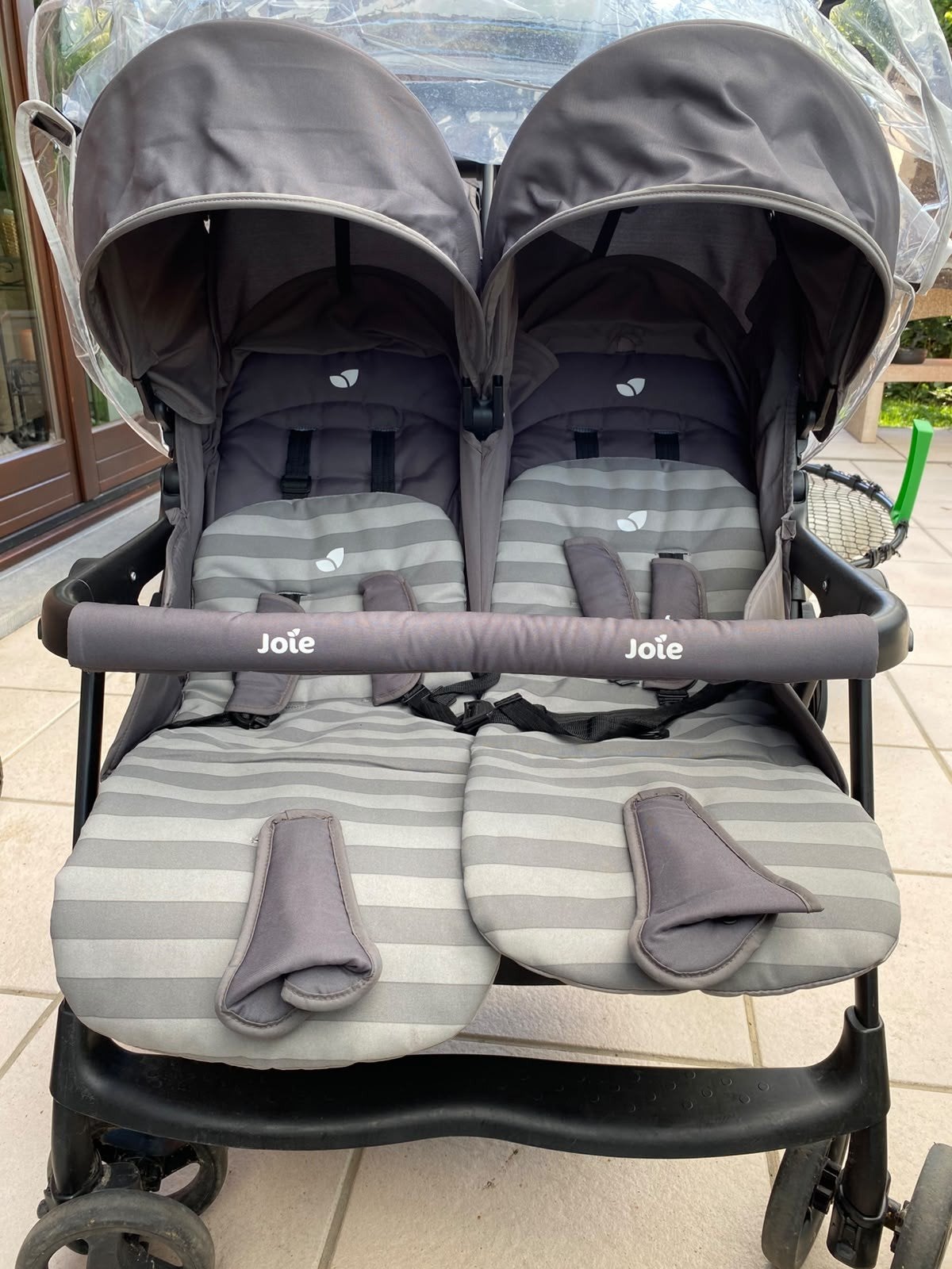 Dubbele kinderwagen met regenhoes, Ophalen, Gebruikt, Kinderwagen of Buggy
