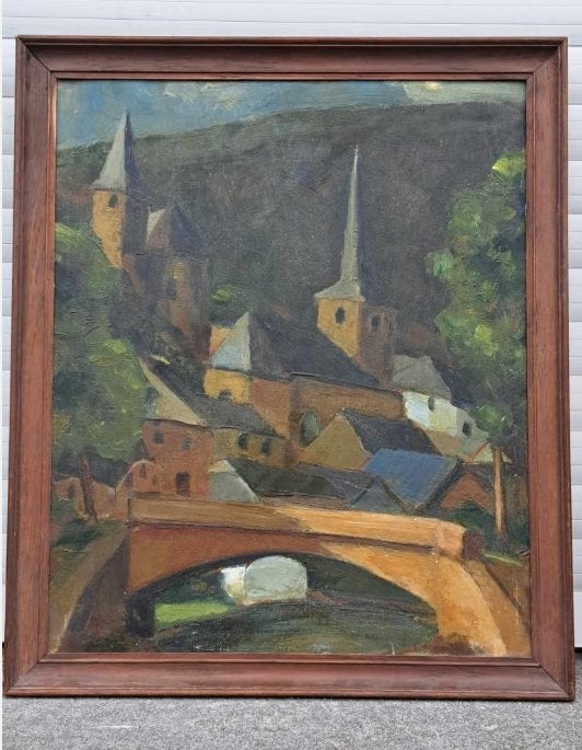 huile sur panneau pont signe, Antiquités & Art, Art | Peinture | Classique, Enlèvement ou Envoi, Panneau
