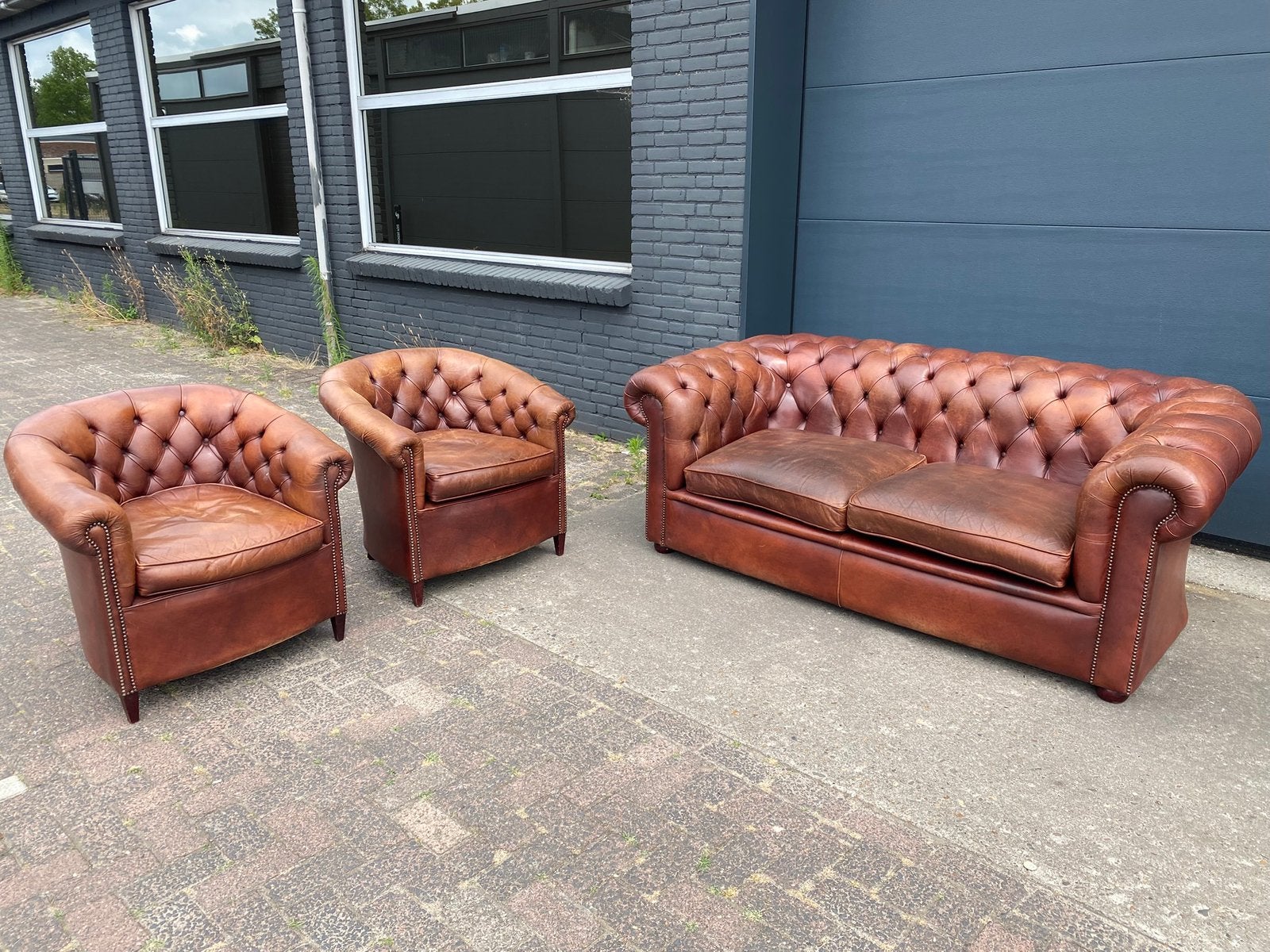 Chesterfield 3+1+1 zit zetels sigaren cognac, Ophalen of Verzenden, Zo goed als nieuw, Leer