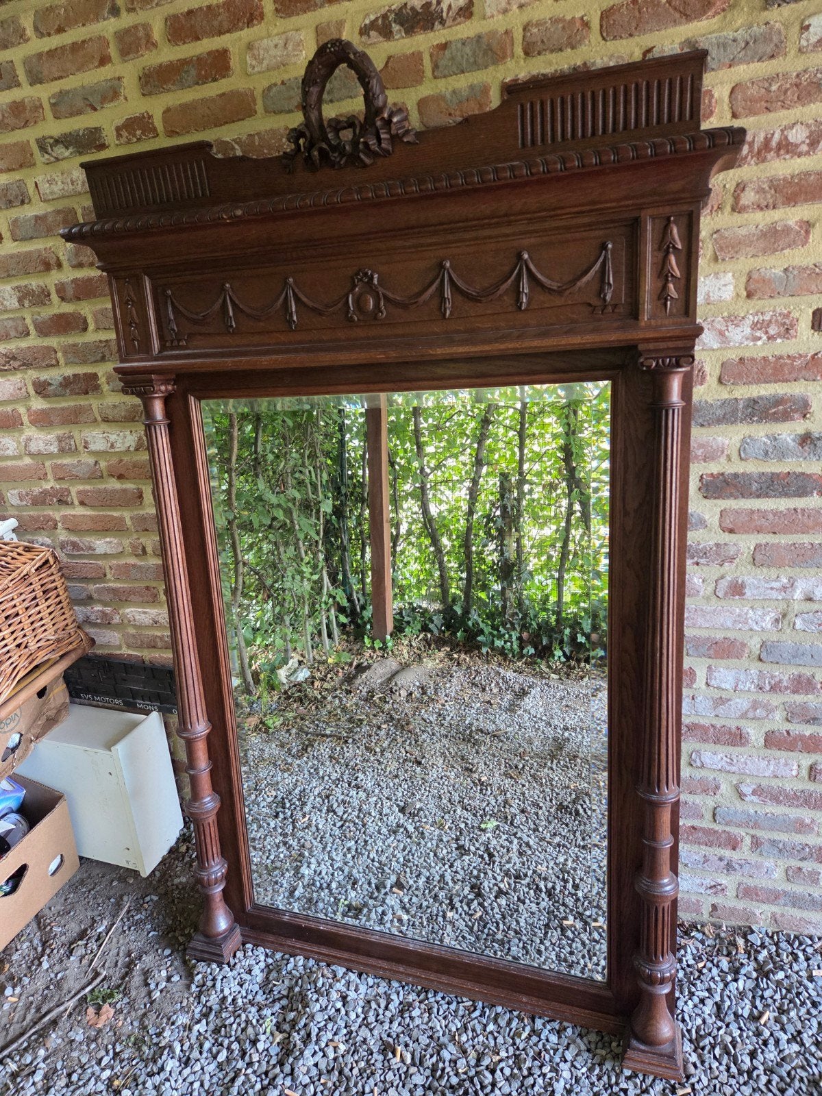 Geslepen spiegel in mooie antieke kader 1.5 meter hoog, Ophalen