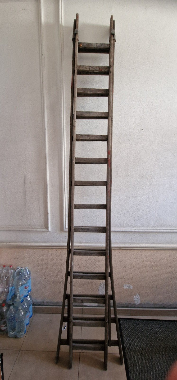Vintage houten uitschuifbare ladder 3-5m, Ophalen, Gebruikt, Ladder, Opvouwbaar of Inschuifbaar