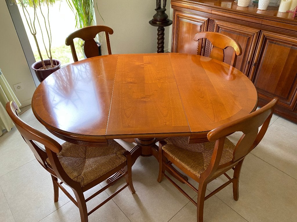 Leefruimte interieur tafel en stoelen, Maison & Meubles, Tables | Tables à manger, Utilisé, Quatre personnes, Cerisier, Enlèvement