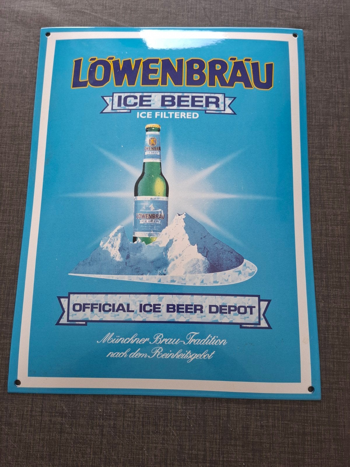 emaille bord lowenbrau ice beer, Ophalen of Verzenden, Zo goed als nieuw, Reclamebord