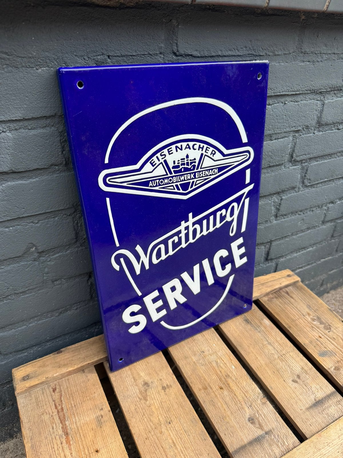 Wartburg Service oud emaille reclamebord, Ophalen of Verzenden, Gebruikt, Reclamebord