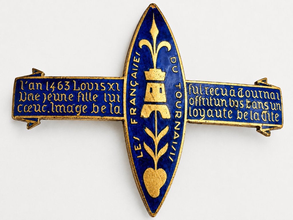 Tournai ~ ancien insigne émaillé ~ motif commémoratif ✅ 1463, Handtassen en Accessoires, Broches, Overige materialen, 4 tot 7 cm