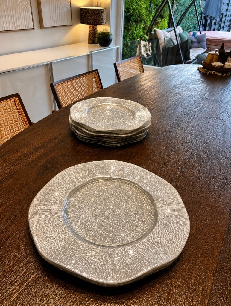 Prachtige glazen glitter onderborden, Ophalen, Zo goed als nieuw, Bord(en)