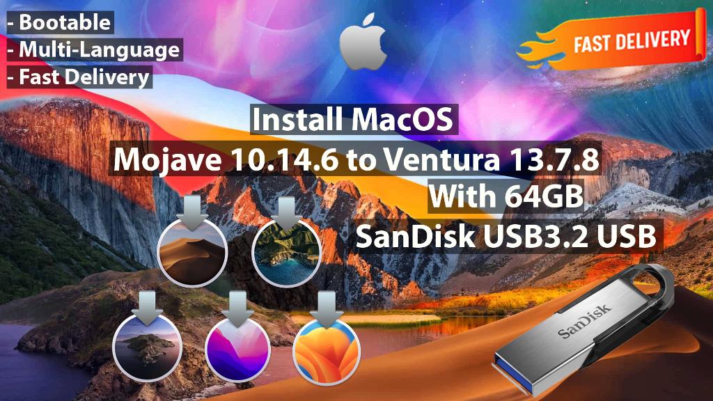 macOS Mojave 10.14.6-Ventura 13.7.8 5in1 USB Installer 64GB, Computers en Software, Verzenden, Nieuw, MacOS