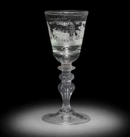 Nederlands Wijnglas, gegraveerd, periode 1700-1725, Antiek en Kunst, Verzenden