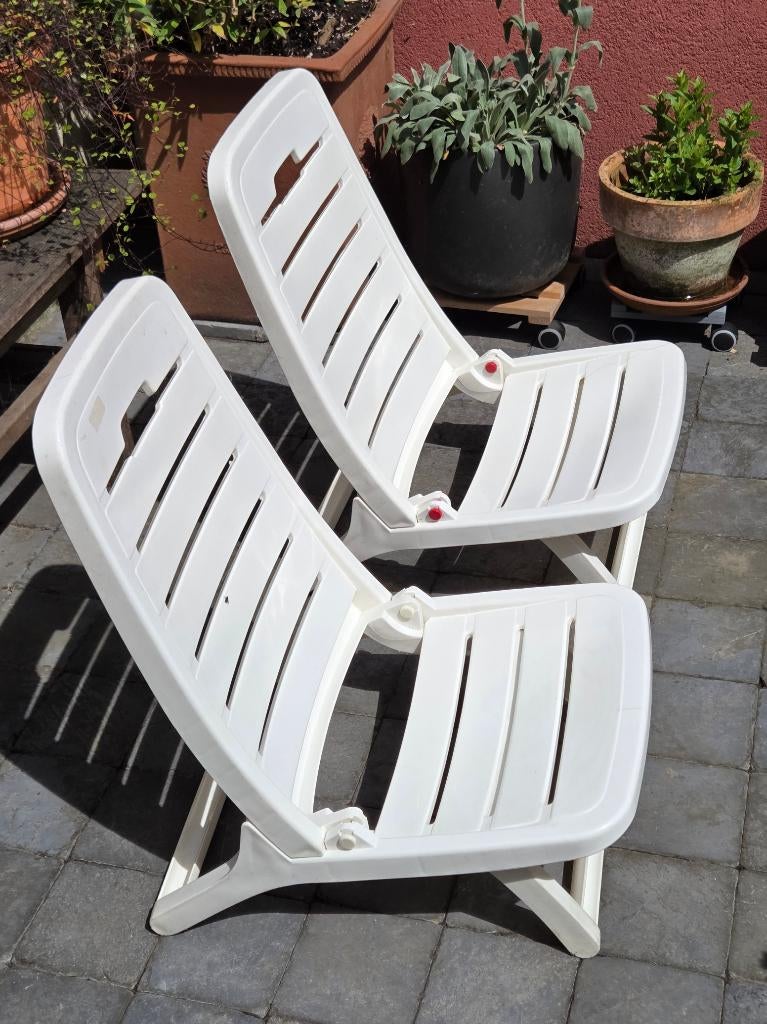 Set strandstoelen kunststof wit, Ophalen, Gebruikt, Kunststof, Inklapbaar