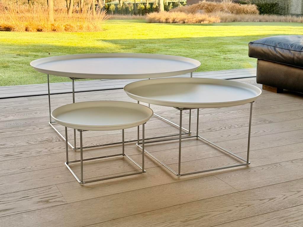 3 bijzettafeltjes B&B Italia FAT FAT in wit met chrome frame, Ophalen, Zo goed als nieuw, Rond, Minder dan 45 cm