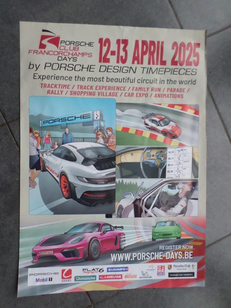 Porsche Days - Spa Francorchamps - affiche 2025, Verzamelen, Ophalen of Verzenden, Sport, A1 t/m A3, Rechthoekig Staand