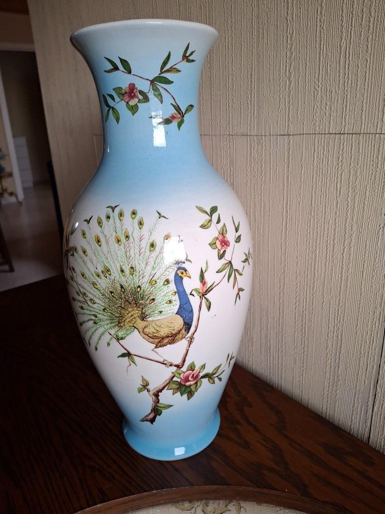 Vaas met pauw, Moins de 50 cm, Poterie ou Porcelaine, Comme neuf, Enlèvement