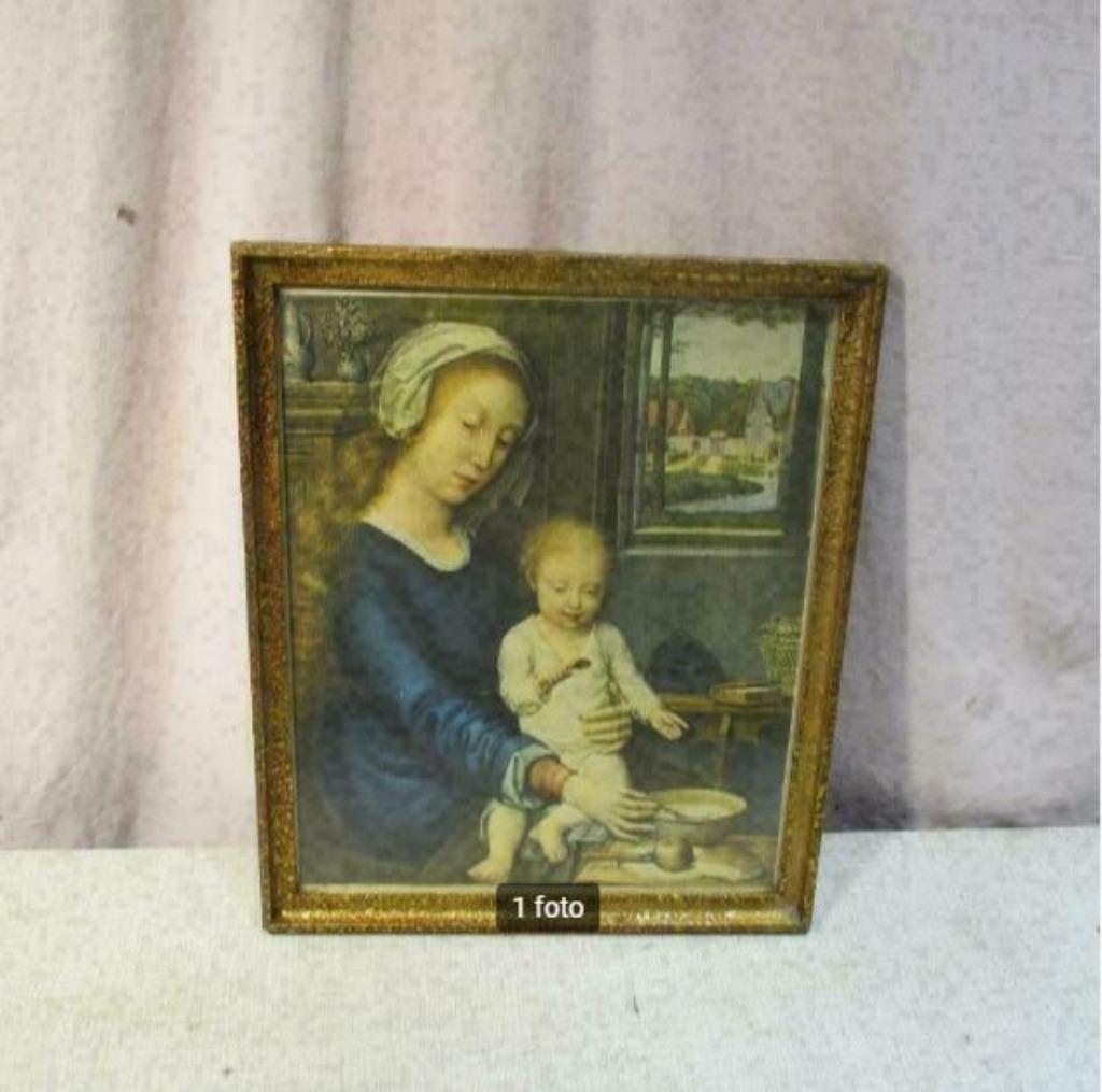 Mooi antieke Prent 'Moeder en Kind' in Antieke Fotolijst, Antiek en Kunst, Ophalen of Verzenden