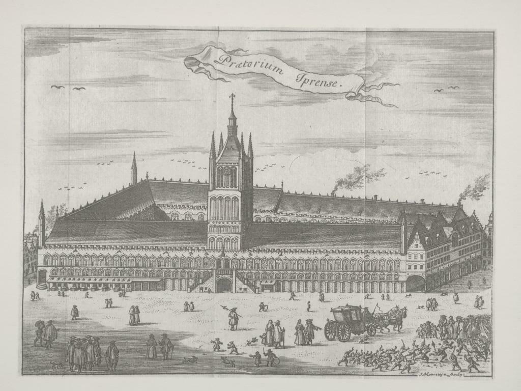 Reproducties van gravures 1720  Hallen & Kathedraal Ieper., Antiek en Kunst, Kunst | Etsen en Gravures, Ophalen of Verzenden