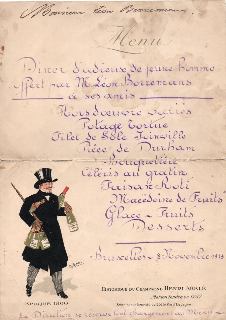 Carte des menus 1913, Avant 1940, Gravure, Enlèvement, Utilisé