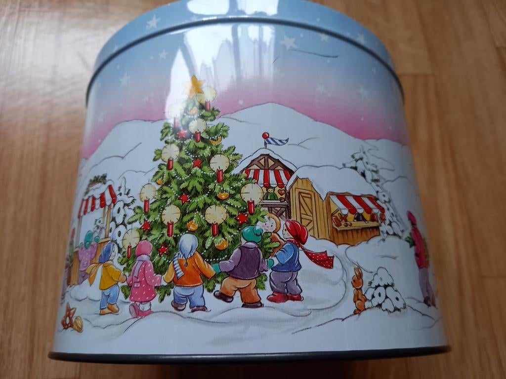 OUDE FANCY BLIKKEN DOOS MET KERSTMOTIEVEN, Ophalen of Verzenden, Zo goed als nieuw
