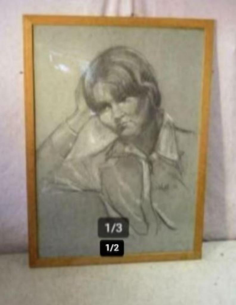 Mooie Tekening 'Nadenkende Vrouw' - Odette Hellebyuck, Antiek en Kunst, Ophalen of Verzenden
