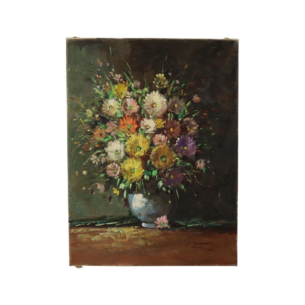 Kleurrijk Bloemen Stilleven Amateur Schilderij Gesigneerd 40, Antiek en Kunst, Ophalen of Verzenden