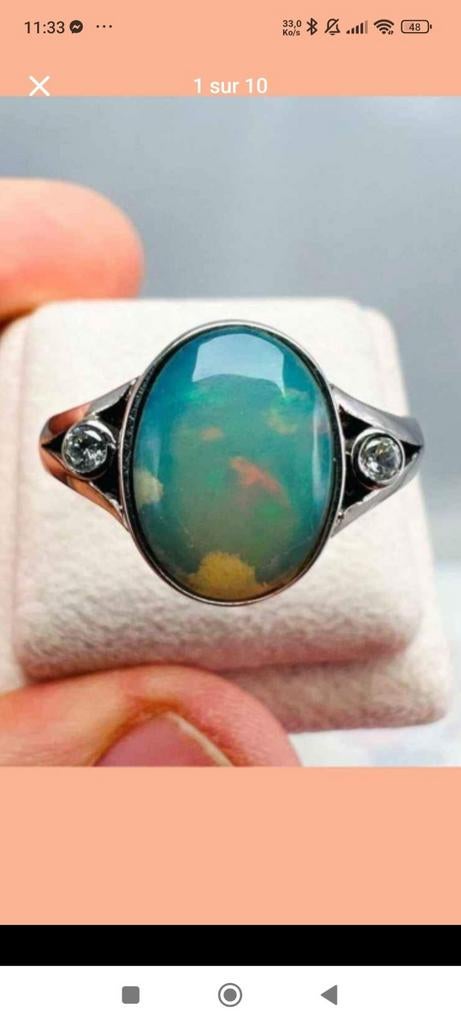 Superbe bague en argent massif avec opale Andamooka, Bijoux, Sacs & Beauté, Neuf, Enlèvement, Argent, Argent